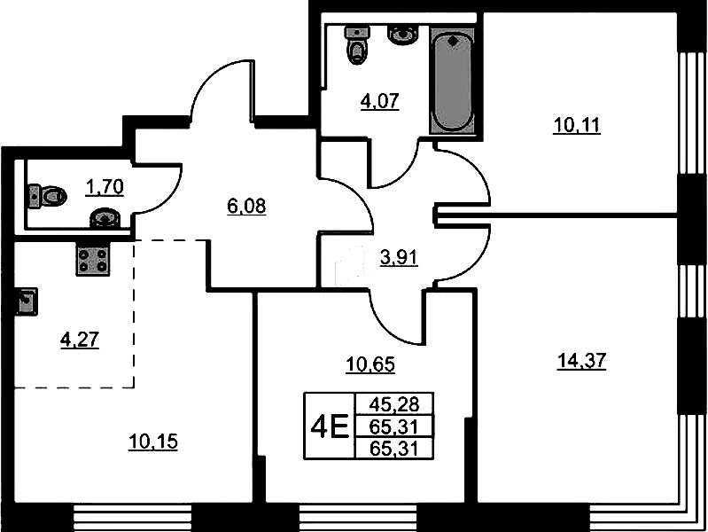 3-комнатная квартира 65.31 м², 19/24 эт., ЖК «Живи! В Рыбацком»